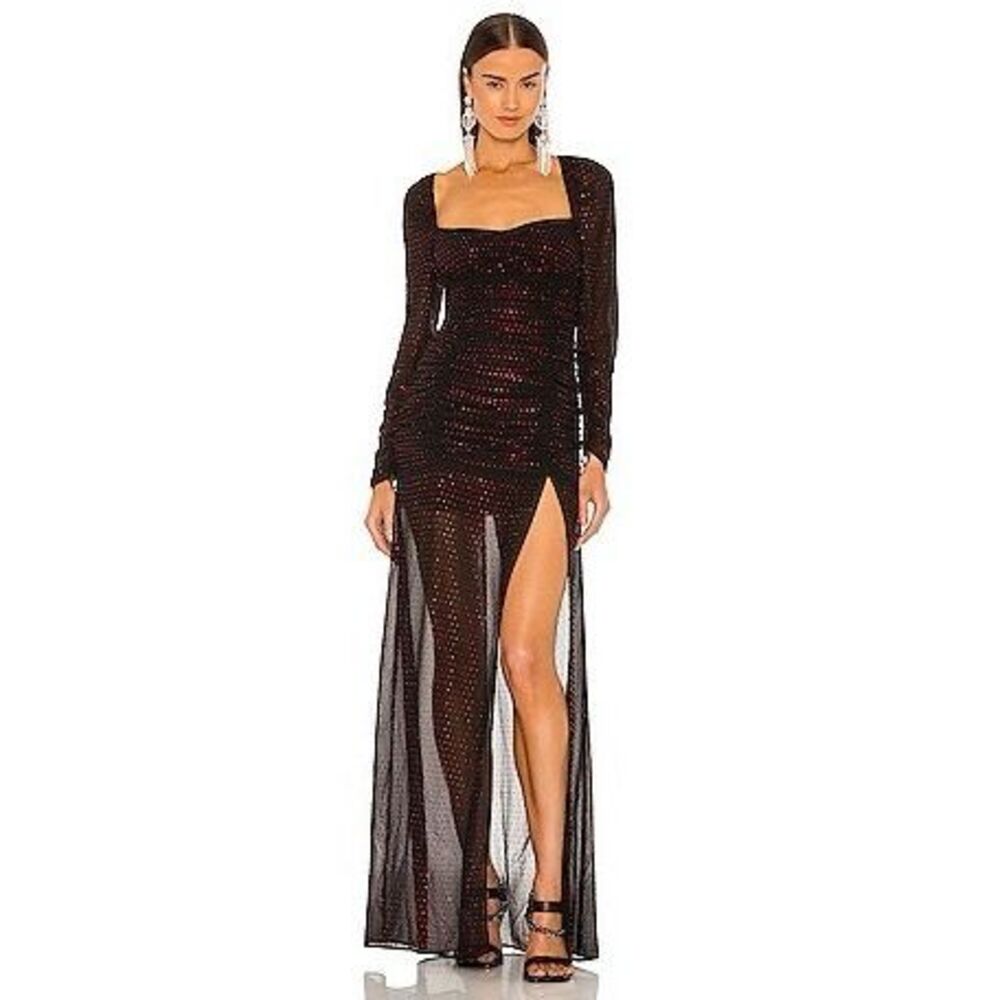 DUNDAS X REVOLVE Stardust Maxi Dress in Black and Ruby Size S $348